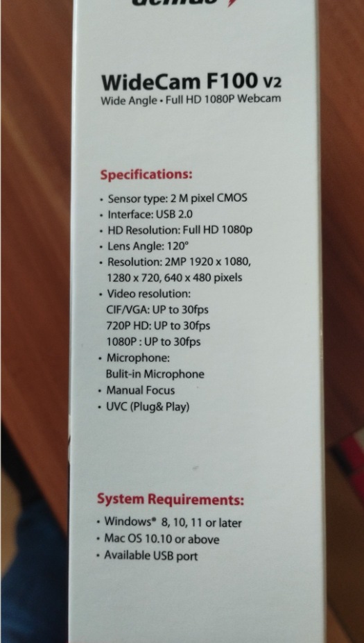 Genius WideCam F100 V2 specifikáció